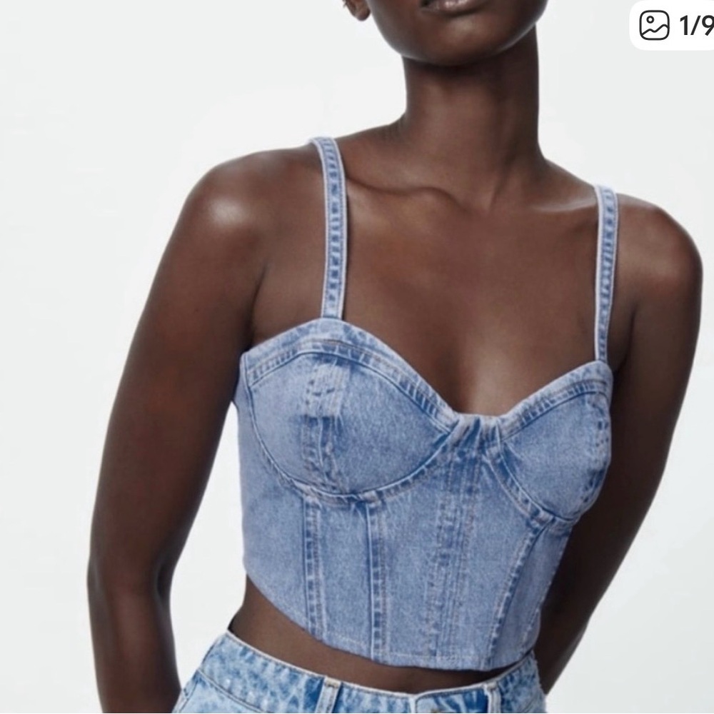 Zara Light Blue Denim Crop Top